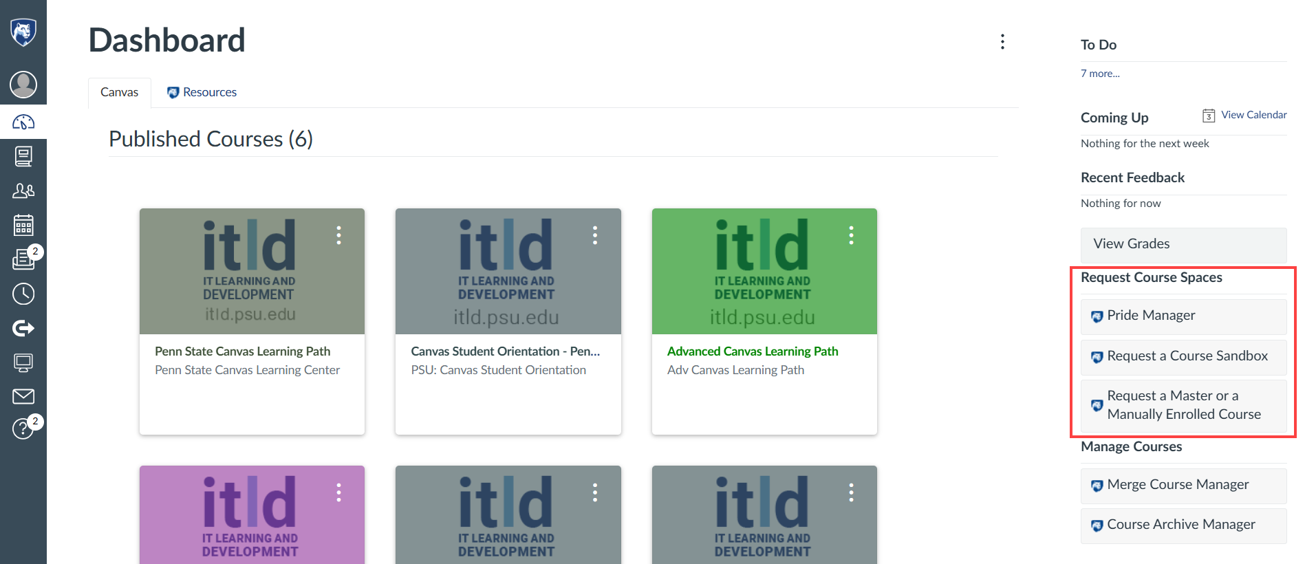 Use the buttons at the right to request course spaces.
