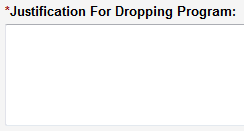 Screen capture of Justification For Dropping Program text area.