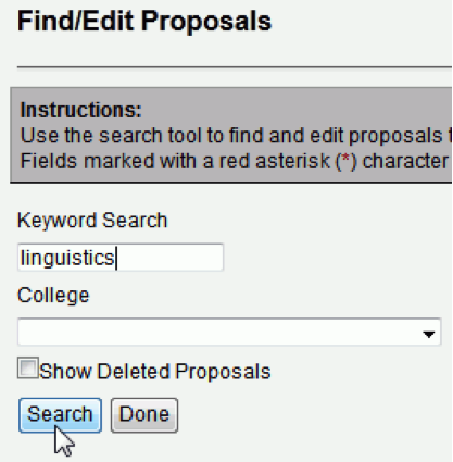 Keyword search tool showing the keyword field and the search button.