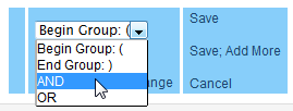 Screen capture of group connector pull-down menu with AND selected.