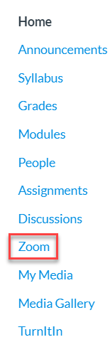 The Zoom learning tool in Canvas.