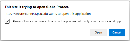 Microsoft Edge GlobalProtect Browser Notification