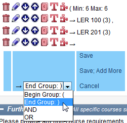 Screen capture of group pull-down menu with End Group selected.