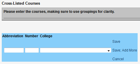 Screen capture of cross-listed courses portion of screen with resulting form.