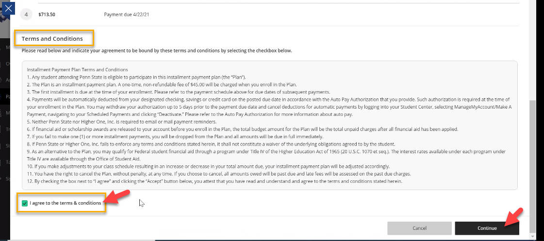 Screenshot of Terms and Conditions page