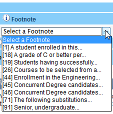 Screen capture of Select a Footnote pull-down menu.