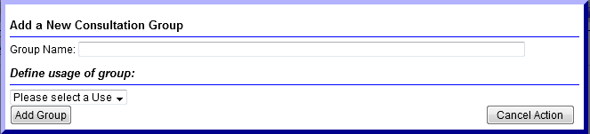 Screen capture of Add a New Consultation Group pop-up window.