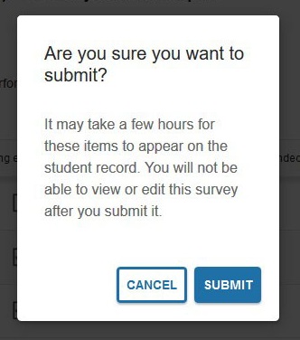 Starfish "Are you sure you want to submit?" screen on progress survey