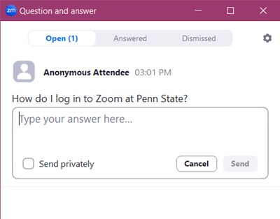 Q&A question host view.