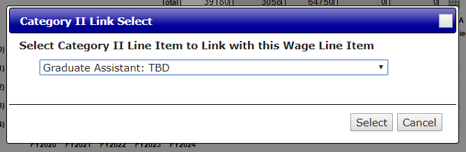 Category II link select for a wage line item.