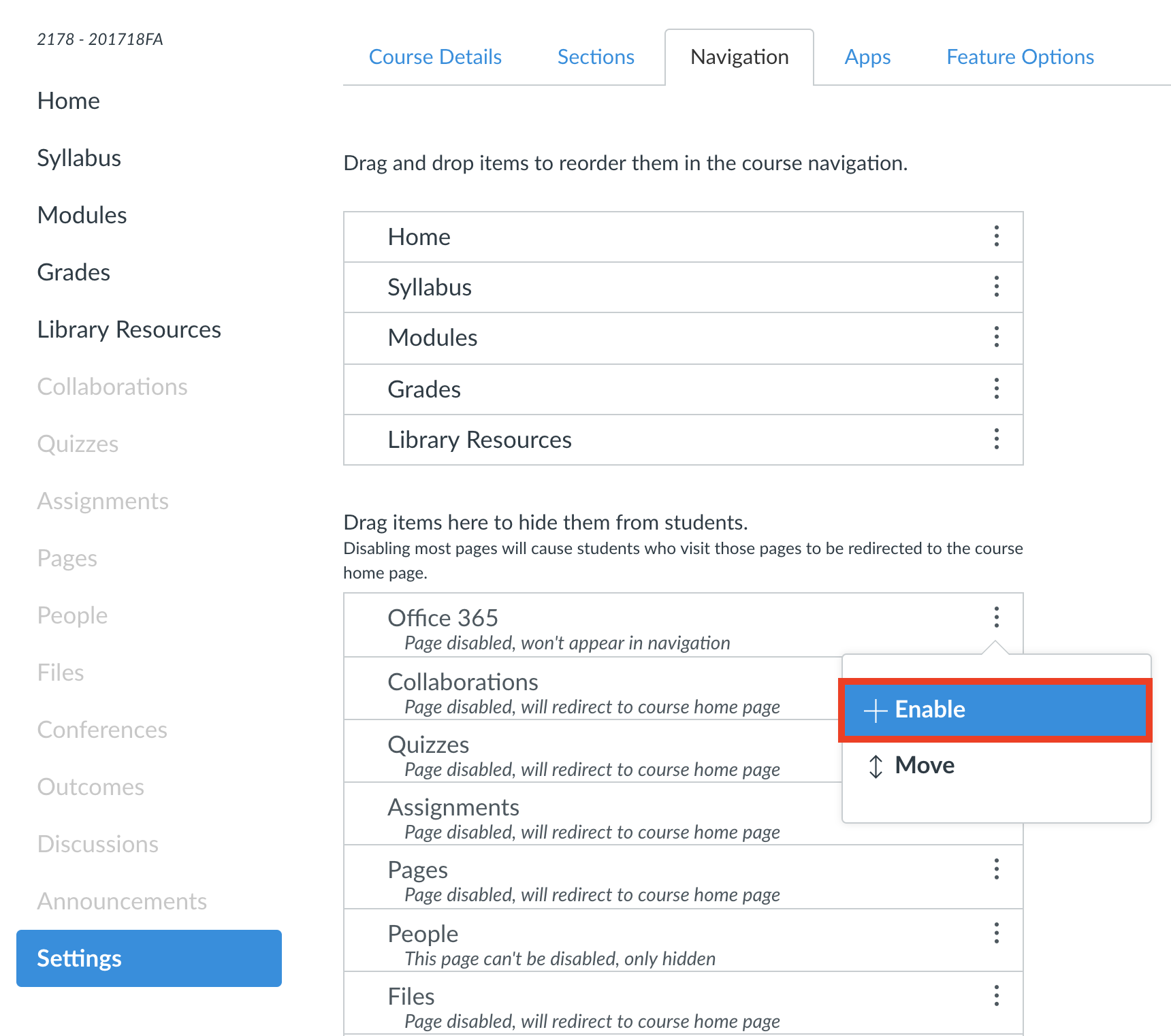 Enable Canvas LTI, add to Course Navigation