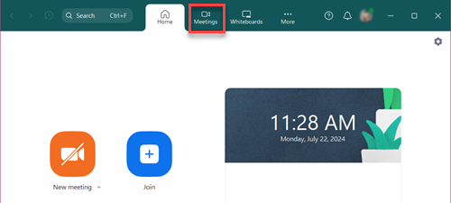 The Meetings tab icon on the Zoom desktop application.
