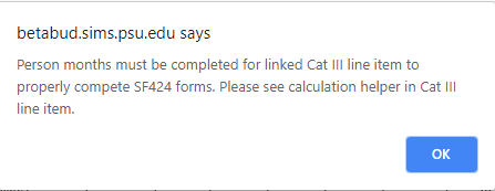 Prompted message to use Cat II Calc Helper tool for person months.