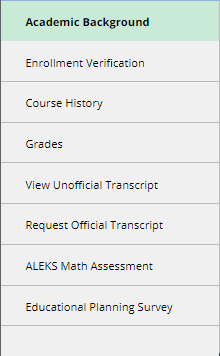 Screenshot of the Navigation Collection for Academic Records.