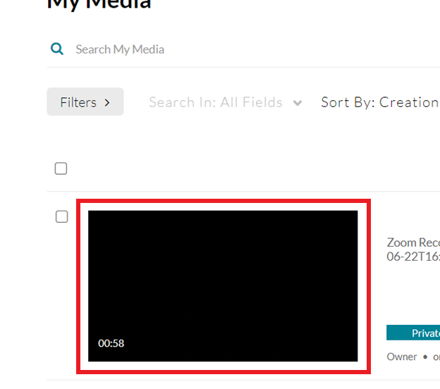 View of a recording in a user's My Media