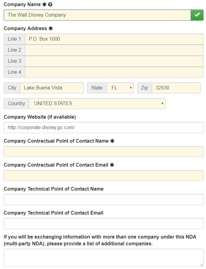 Company Information Populated with Valid Company