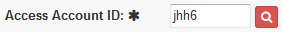 Access account ID field with red magnifying glass lookup icon.