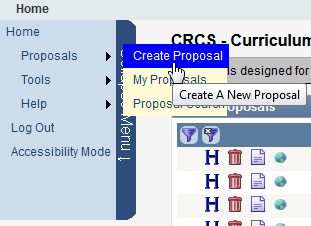 Screen capture of Proposals menu with Create Proposal selected.