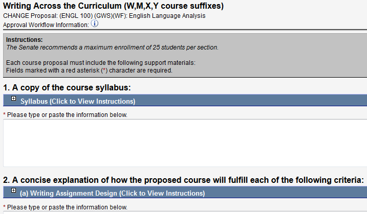 Screen capture of Writing Across the Curriculum support material text boxes.