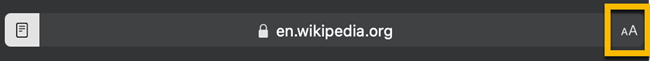 The letter button appears at the left end of the search field in the Safari browser and allows you to adjust reading preferences.