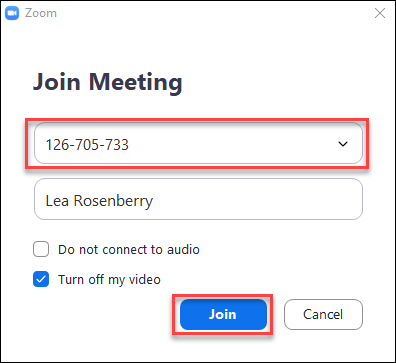 The Meeting ID and Join button for a Join Meeting prompt.
