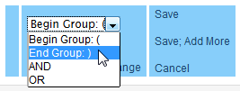 Screen capture of Group Connector pull-down menu with End Group selected.