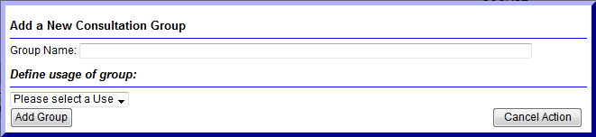 Screen capture of Add a New Consultation Group dialogue box.