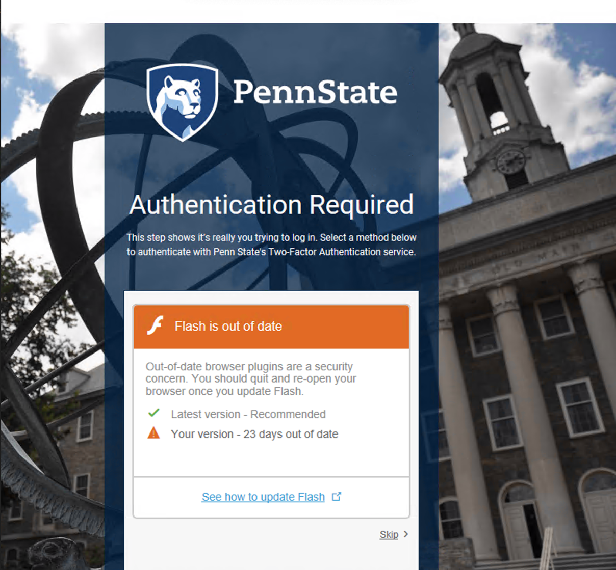 Penn State Web Access login page