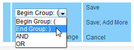 Screen capture of Group Connector pull-down menu with End Group selected.