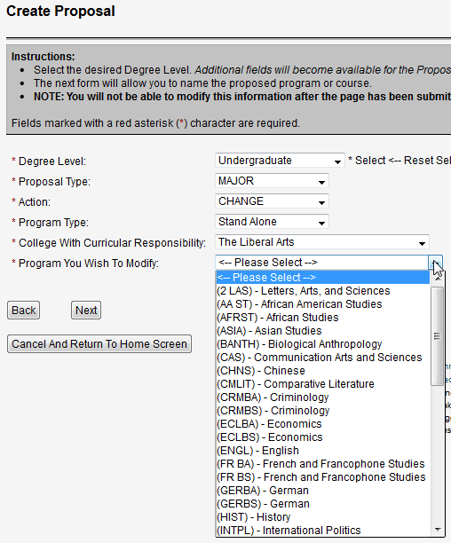 Screen capture of Create Proposal screen.