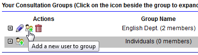 Screen capture of Add a new user to group icon to the left of the group name.