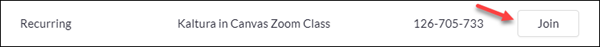 The Join button in Canvas for a Zoom meeting.