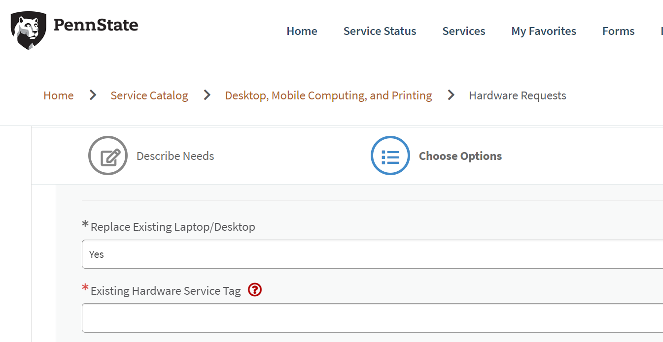 Image of hardware replacement options on the Hardware Requests Order Guide