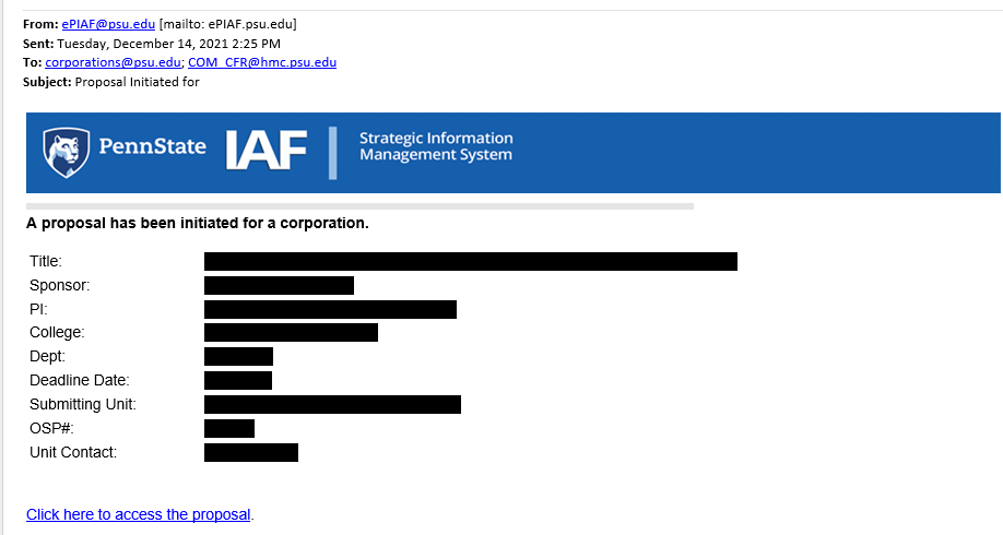 Email states "A proposal has been initiated for a corporation."