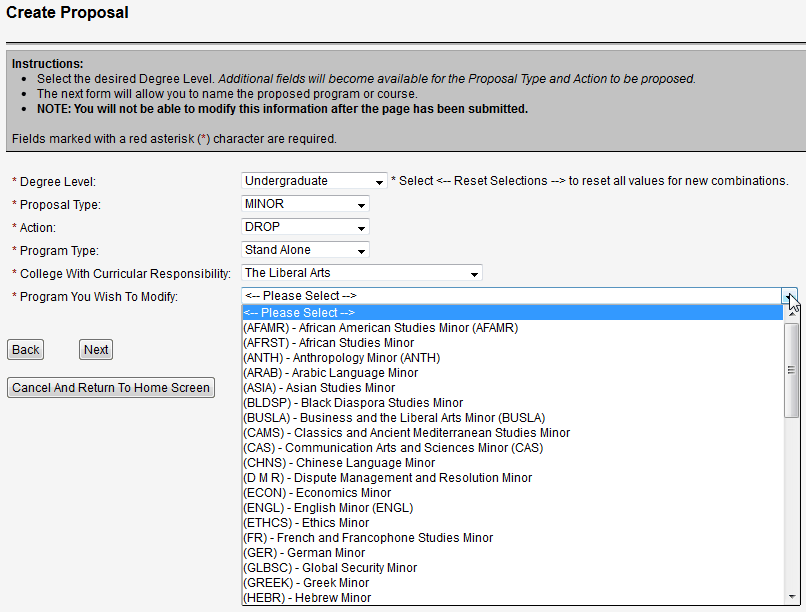 Screen capture of Create Proposal screen.