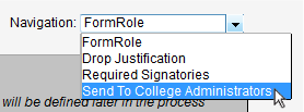 Screen capture of proposal navigation menu with Send To College Administrators selected.