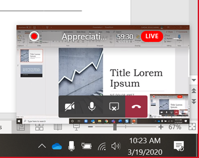 The recording icon and LIVE indicator in the corner window.