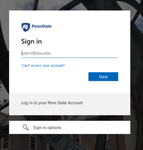 Penn State verified sign in screen.