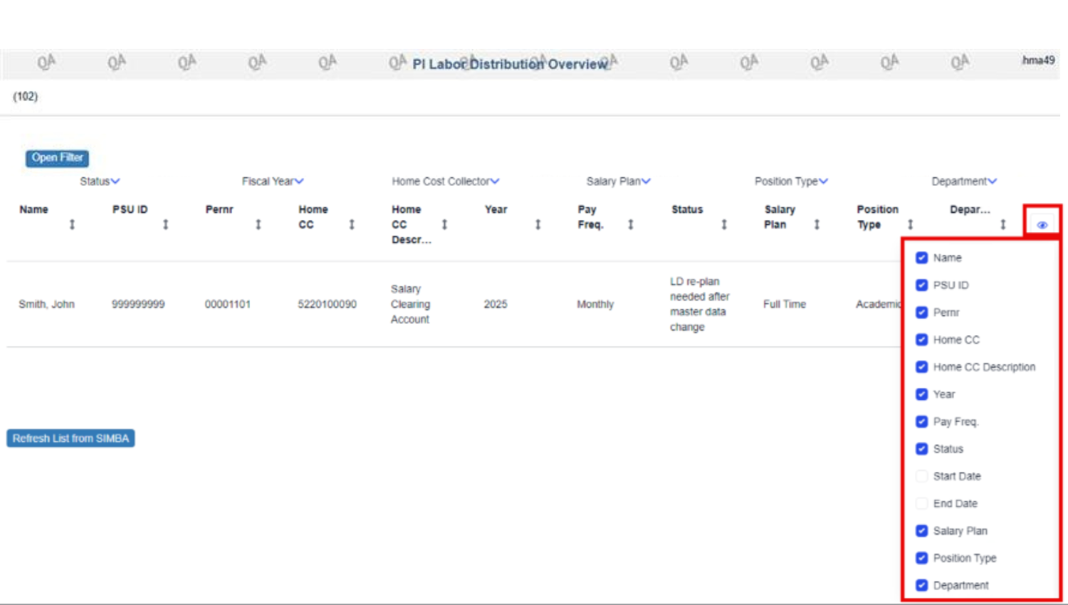 Customize columns