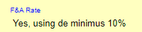 An F&A Rate entry stating "Yes, using de minimus 10%."