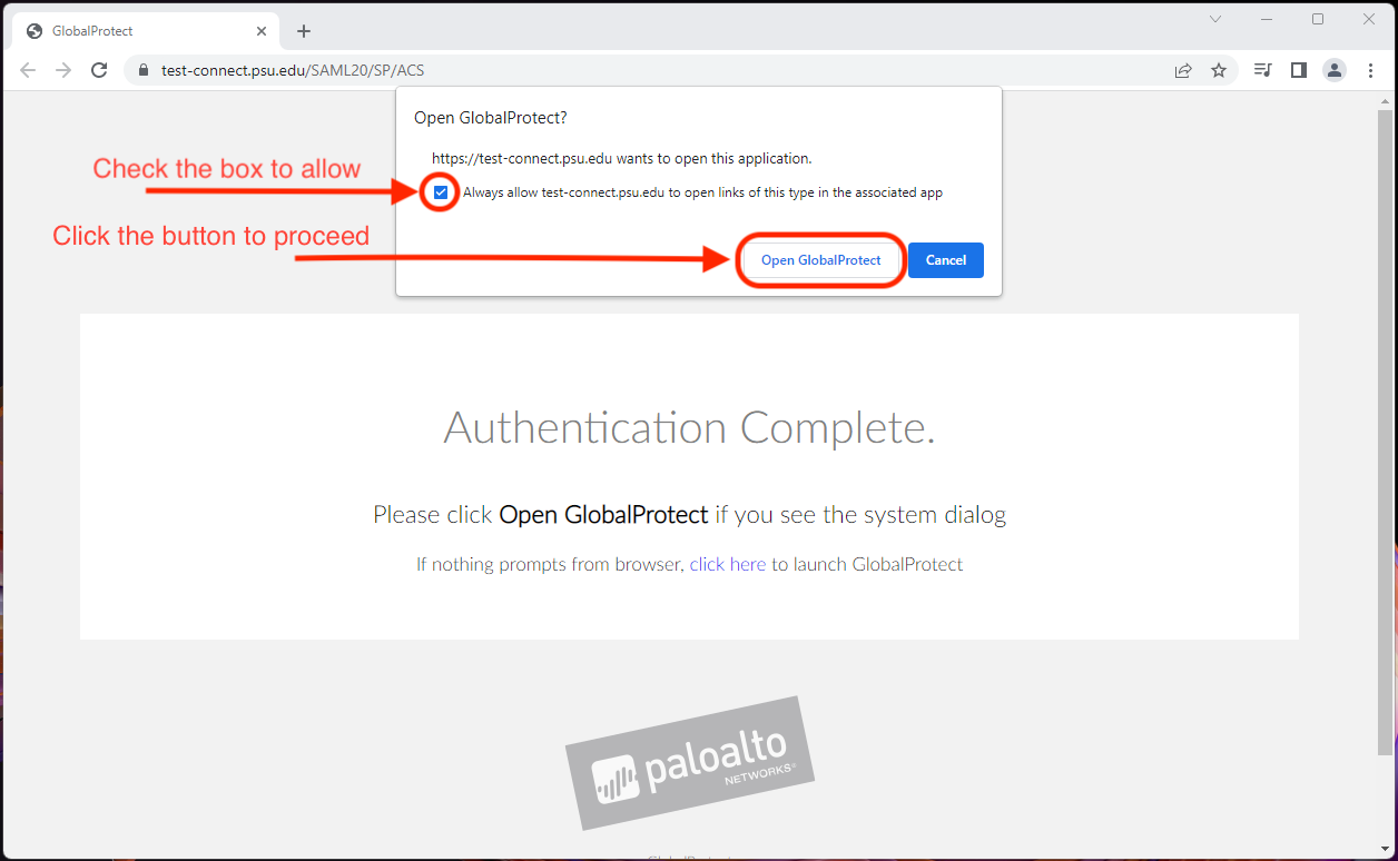 Google Chrome GlobalProtect Browser Notification