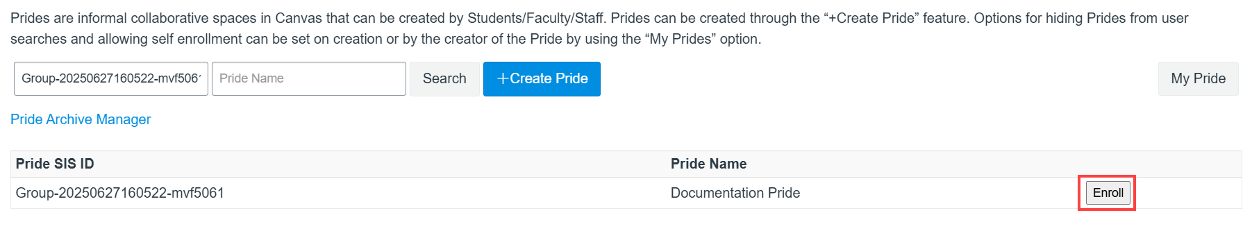 Click the Enroll button to join this Pride.