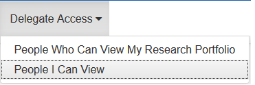 Screenshot of Delegate Access Drop-Down Menu