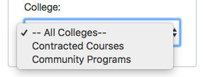 University Outreach college drop-down menu