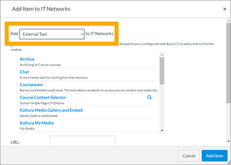 Select External Tool from the Add drop-down.