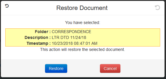 Restore Document Modal