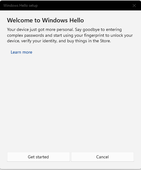 Windows Hello Setup Finger