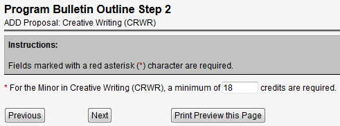 Screen capture of Program Bulletin Outline Step 2 screen.