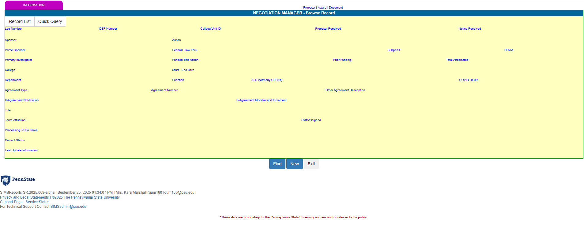 Negotiation Manager Entry page