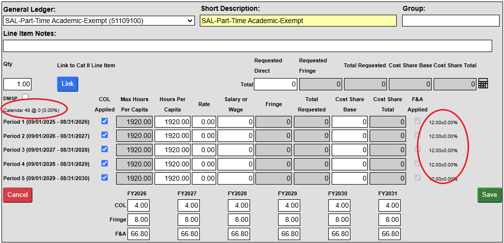 Screenshot of auto copied calculations called out with red circles. 